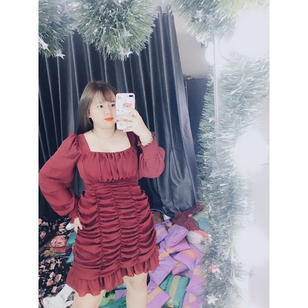 Đầm nhún tay dài