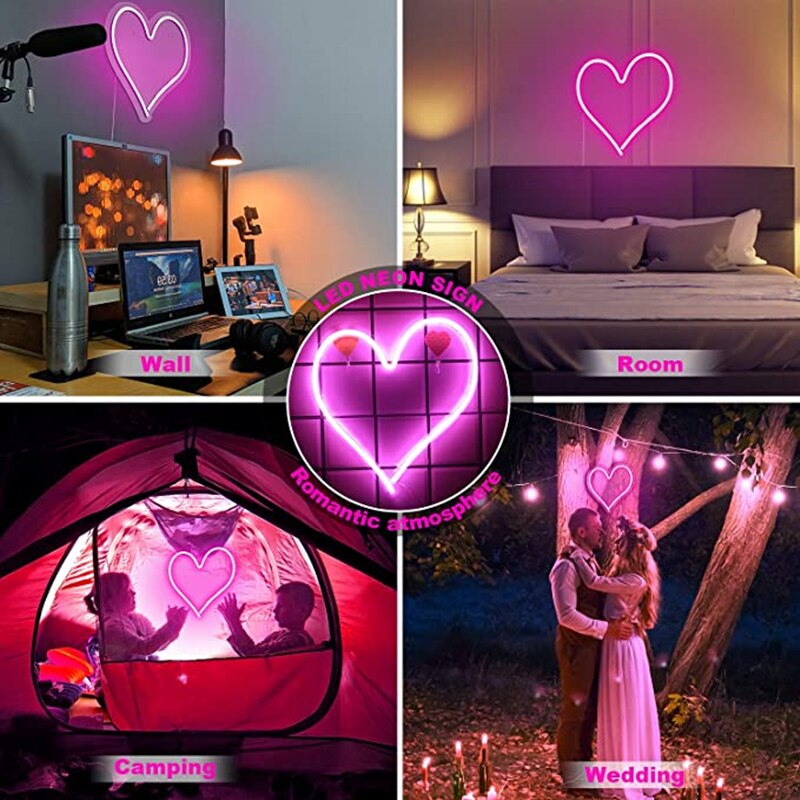 38cm Grote Hartvorm Dấu hiệu neon Muur Opknoping Licht Voor Bruiloft Slaapkamer Home Party USB Powered Valentijnsdag Kerst Decor