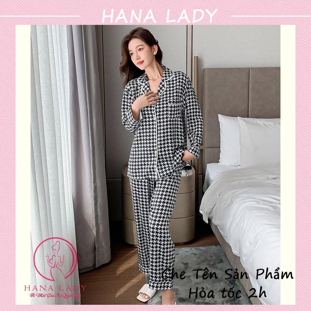 Đồ ngủ pijama lụa mềm mại cao cấp - Đồ bộ mặc nhà sọc caro sang chảnh PJ535