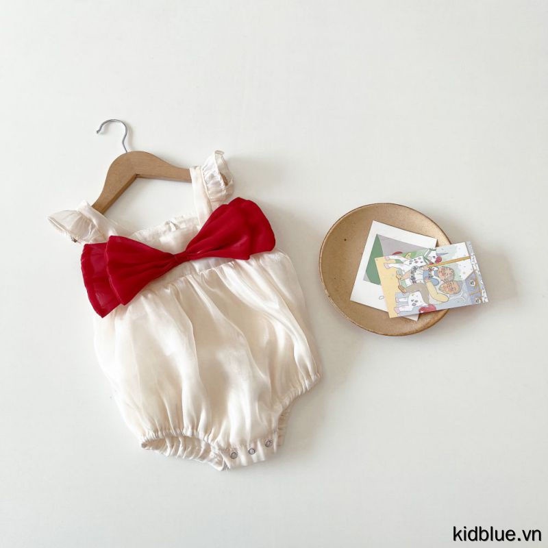 Bộ Áo Liền Quần Vải Lưới Mềm Mại Không Tay Phối Nơ Dễ Thương Cho Bé Sơ Sinh