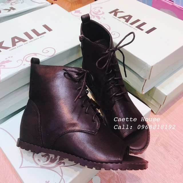 Boot Da KAILI Buộc Dây Hở Mũi Độn Đế Tăng Chiều Cao | BigBuy360 - bigbuy360.vn