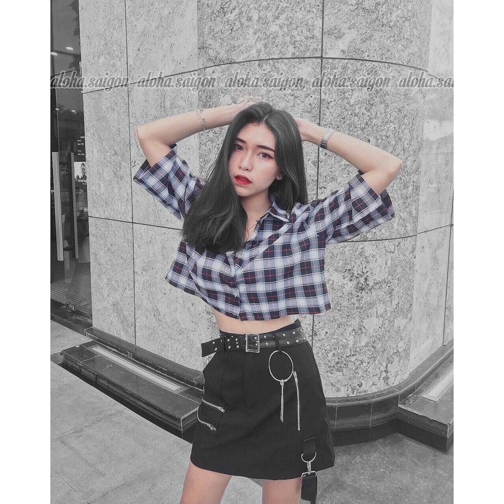 ÁO SƠ MI CROPTOP KẺ CARO 2 MÀU