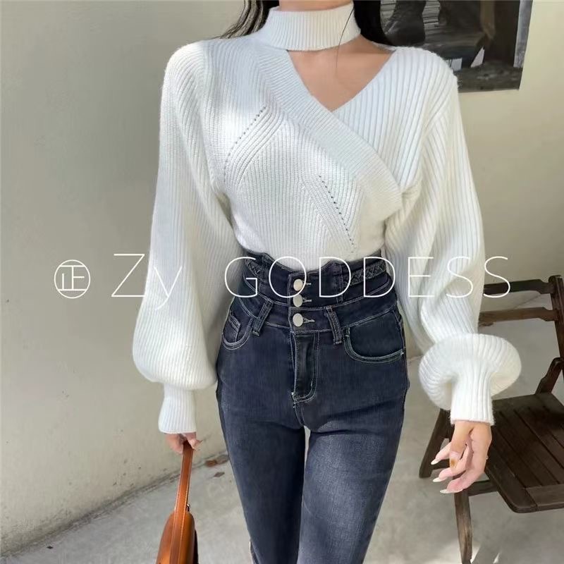 DUNEA Áo sweater cổ chữ V phong cách cổ điển dành cho nữ