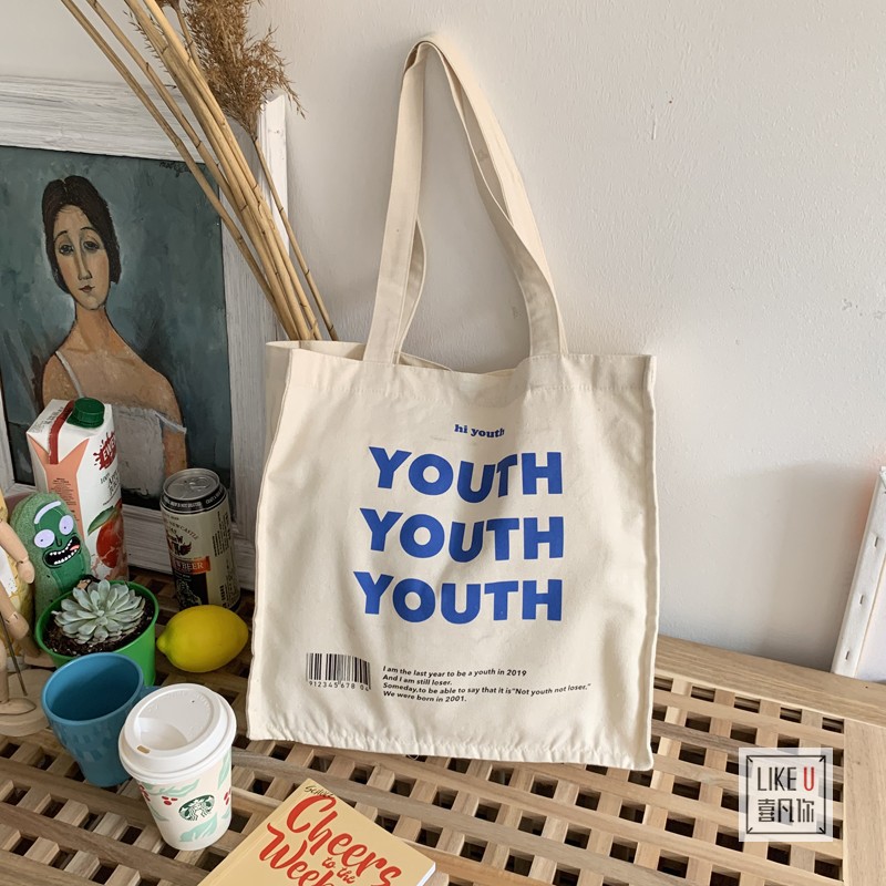 Túi tote Youth form đáy vuông vải canvas