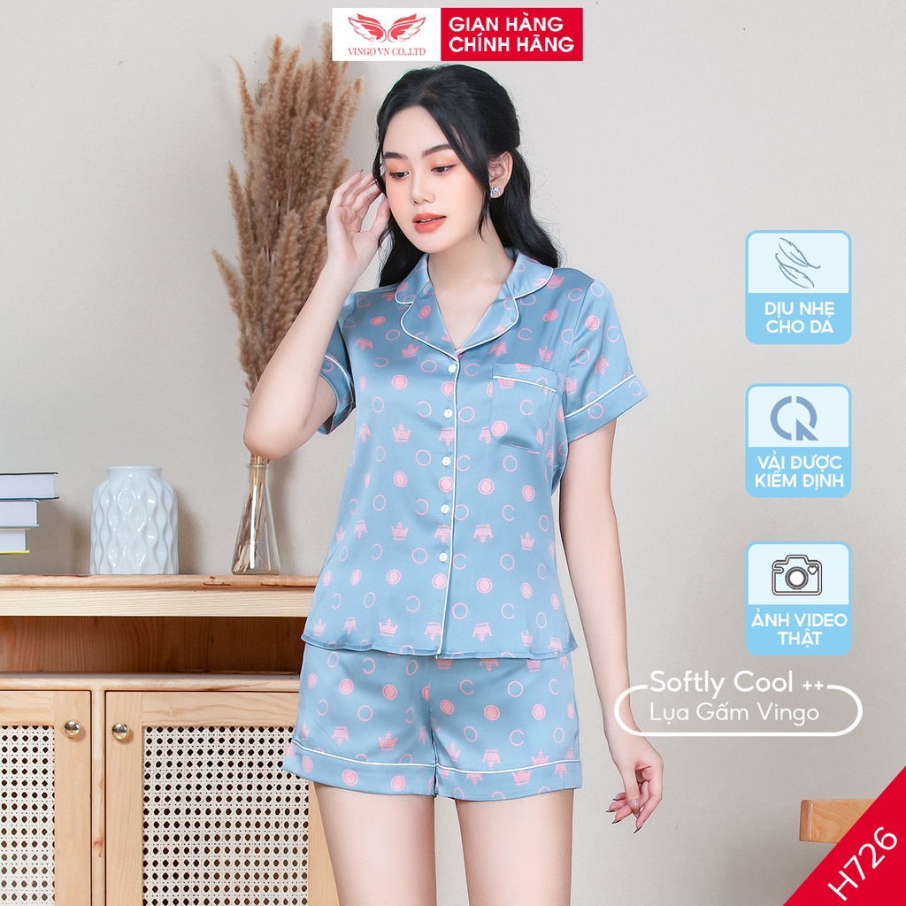 Bộ đồ ngủ pijama nữ mặc nhà lụa cao cấp mùa hè VINGO tay ngắn quần đùi nhiều màu trái tim dễ thương H685 VNGO