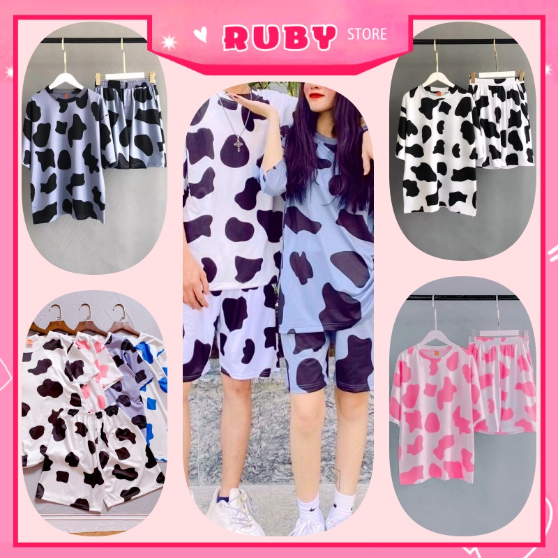 Set Áo Quần Bò Sữa Đốm Loang Unisex Nhiều Mẫu BIG SIZE Nam Nữ ❤ Bộ thun mặc nhà Phom Rộng ❤ DBRBD