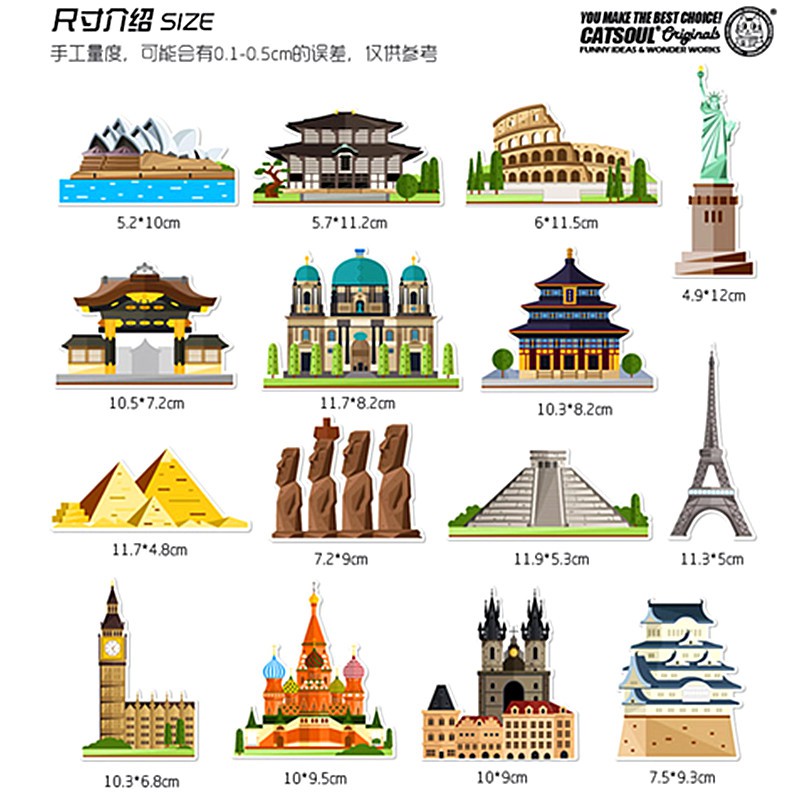 25 Pieces Of World Tourist Attractions Pattern Logo Stickers Luggage Stickers Wall Door Decoration