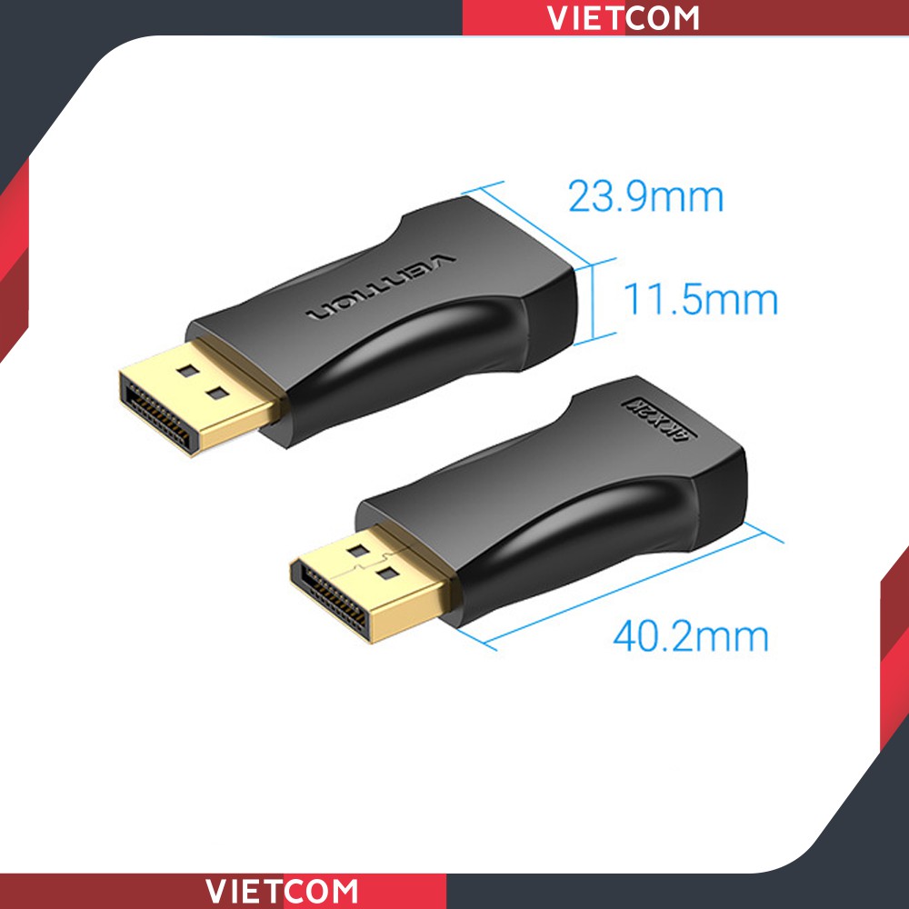 Đầu chuyển đổi Displayport To Hdmi Mạ Vàng - Thương Hiệu Vention - Hỗ trợ độ phân giải 1080P/60Hz &amp; 4K/30Hz