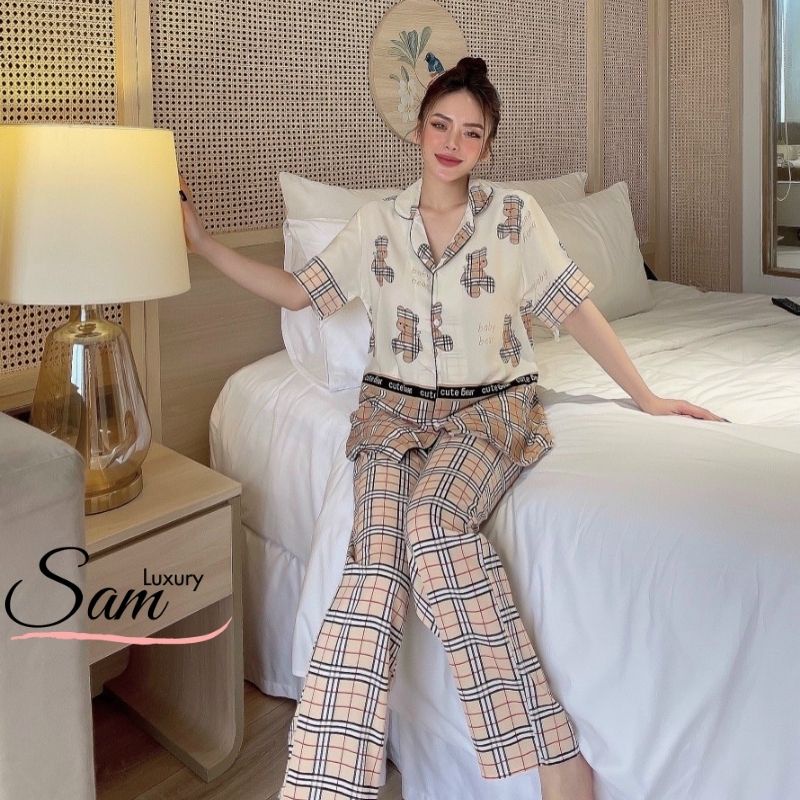 Pijama lụa, đồ mặc nhà nữ, chất liệu lụa mango mềm mịn , Sampijama