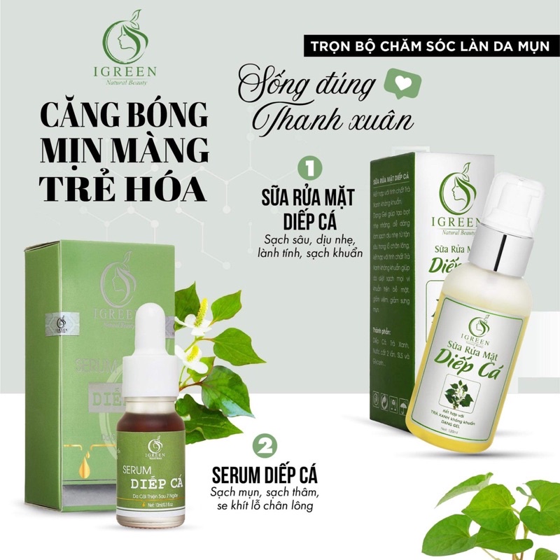 COMBO TOÀN DIỆN CHO DA HẾT MỤN, THÂM - COMBO DIẾP CÁ IGREEN
