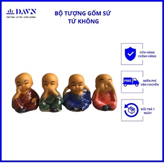 Bộ tượng "Tứ Không" mini gốm sứ Bát tràng, phụ kiện trang trí hòn non bộ, bể cá, hồ cá, tiểu cảnh, bon sai, để bàn, quà.