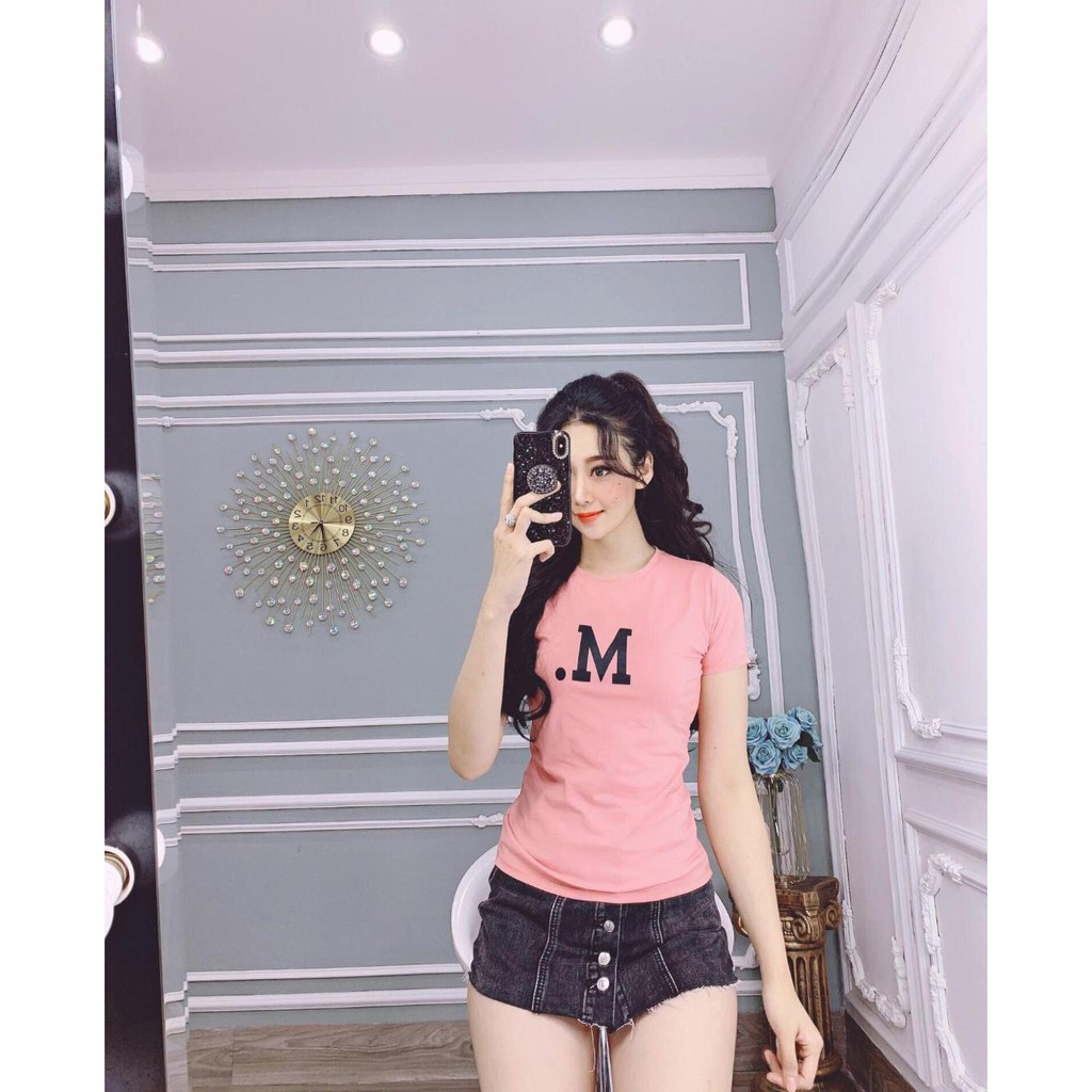 Áo thun nữ cổ tròn in chữ M form ôm body cực tôn dáng ( ANU003 )