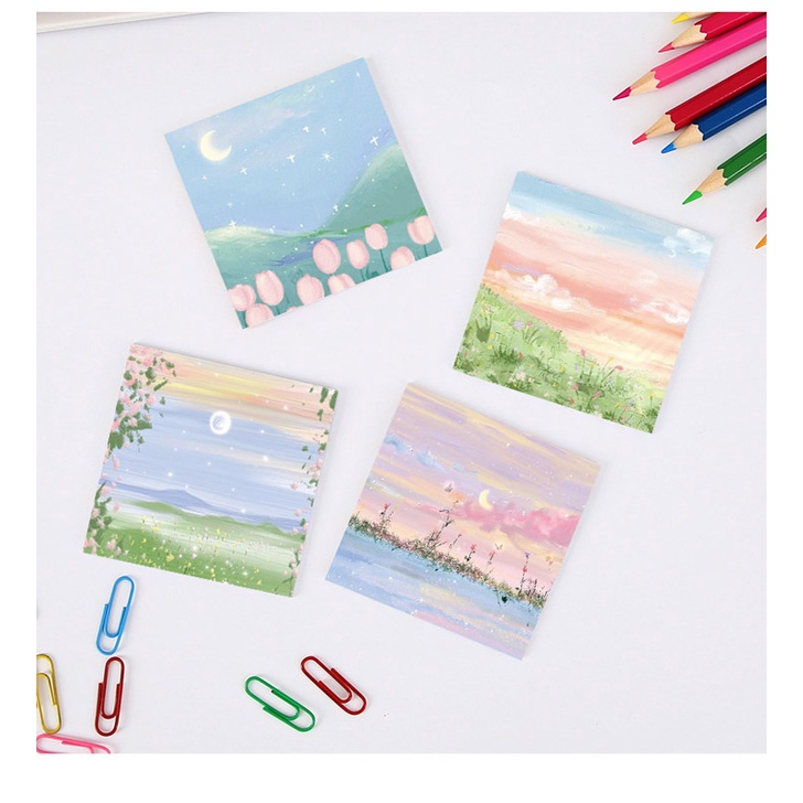 Set 80 Tờ Giấy Ghi Chú Họa Tiết Hoa Hồng / Mặt Trăng / Mặt Trăng Xinh Xắn