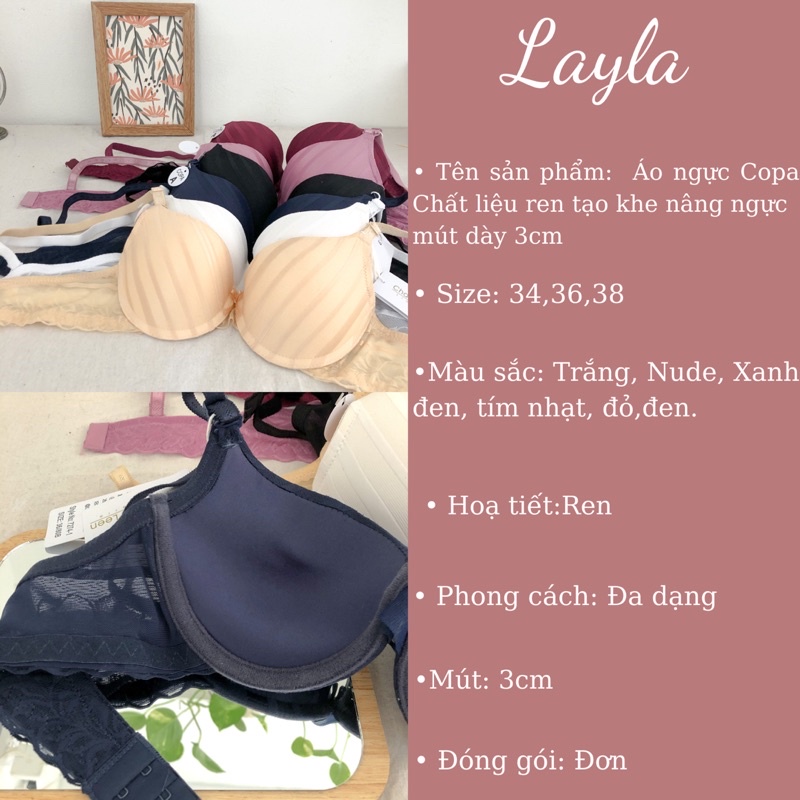 Áo ngực Copa ren siêu mịn nâng đẩy tạo khe mút dày 3cm