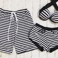 (Giảm giá)Set bikini đôi sọc ngang classic trắng đen, nam 50-90kg, nữ 42-60kg