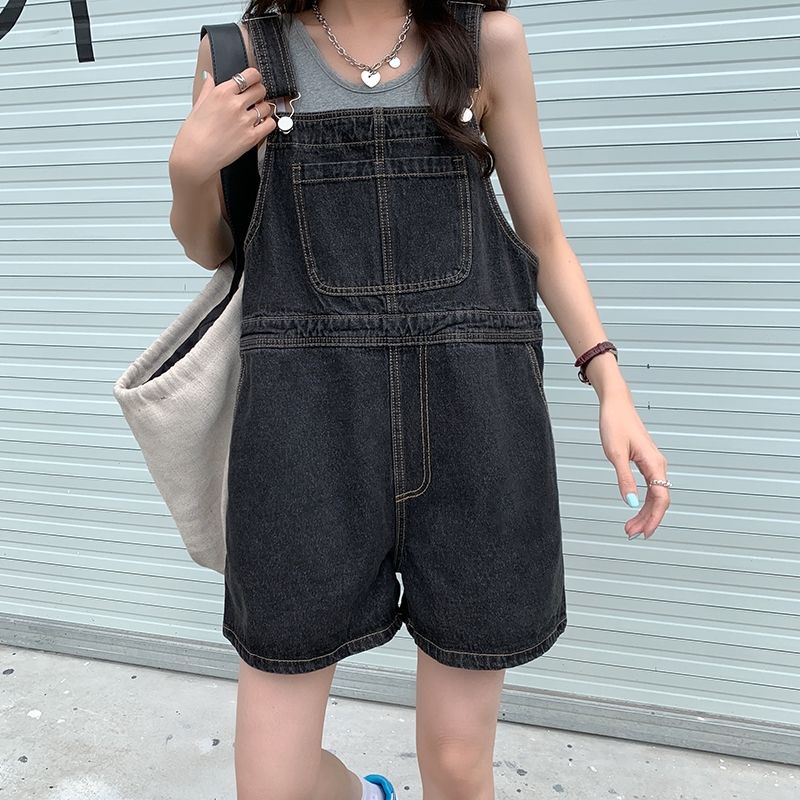 Quần Yếm Denim Ngắn Ống Rộng Thiết Kế Mới Thời Trang Mùa Hè Dành Cho Nữ