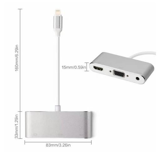 CÁP CHUYỂN KINGMASTER KY P002S TỪ IPHONE , IPAD CỔNG LINGTNING SANG HDMI + VGA CÓ ÂM THANH