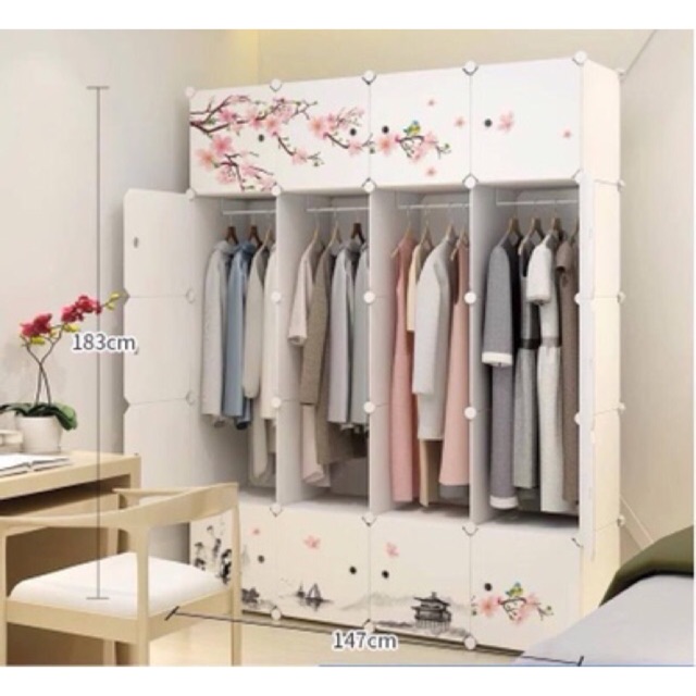 FREESHIP 99K TOÀN QUỐC_TỦ NHỰA QUẦN ÁO LẮP GHÉP 20 Ô SÂU 47cm trắng đục. Tặng kèm 3 treo đồ.