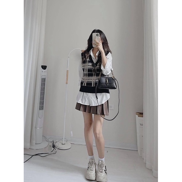 Áo gi lê len nữ ô vuông/Áo gile len taobao | BigBuy360 - bigbuy360.vn