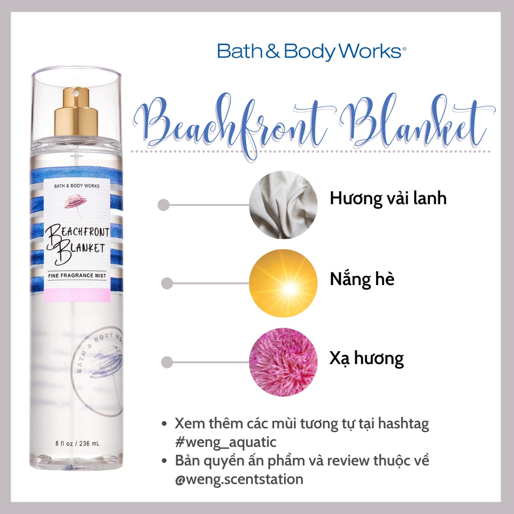 Xịt thơm toàn thân Bodymist Bath &amp; Body Works mùi Beachfront Blanket