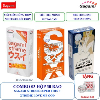 [BAO CAO SU SAGAMI] Bao cao su siêu mỏng nhất thế giới Sagami Super Thin + Love Me Gold (3 hộp 30 chiếc)