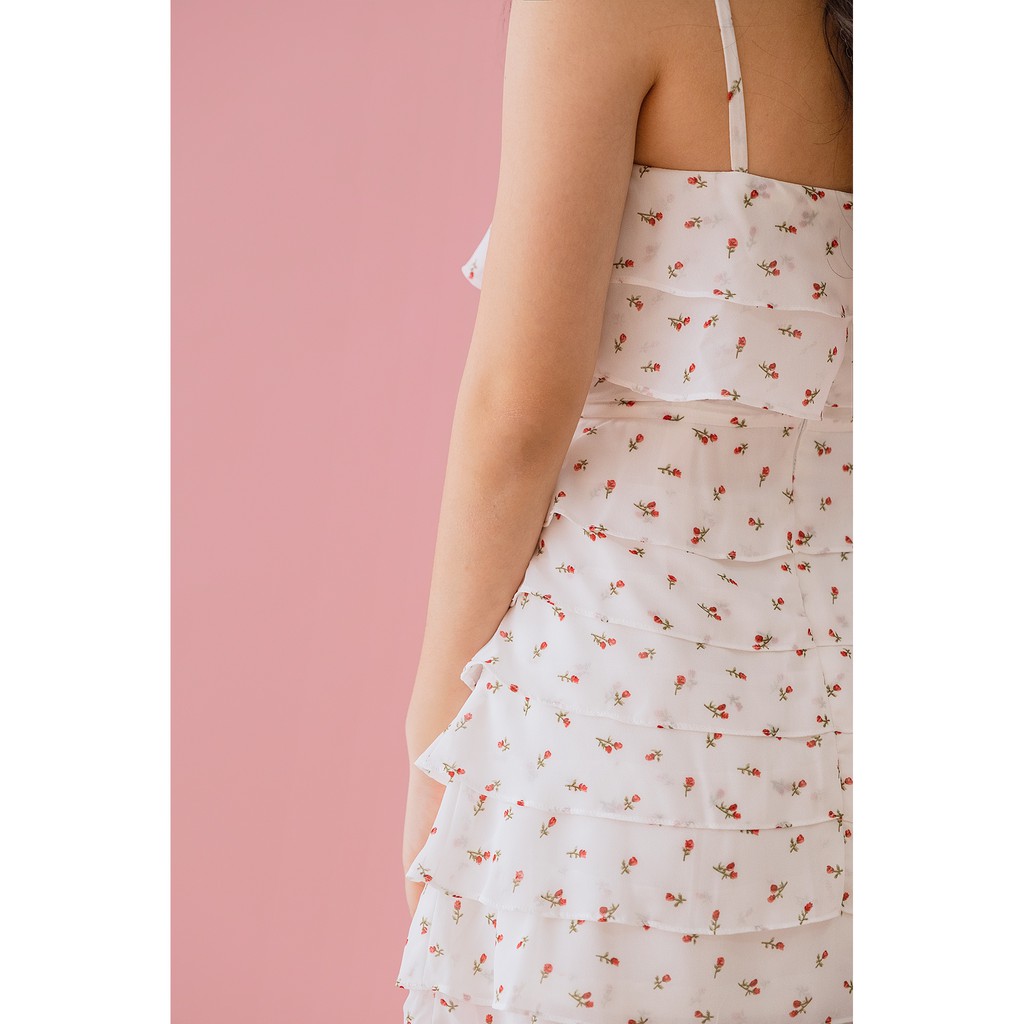 [Mã SKAMFA06 giảm 10% tối đa 50K đơn 0Đ] Naked By V - Váy mini hoa nhí chiffon CupCake Dress (Trắng) | BigBuy360 - bigbuy360.vn