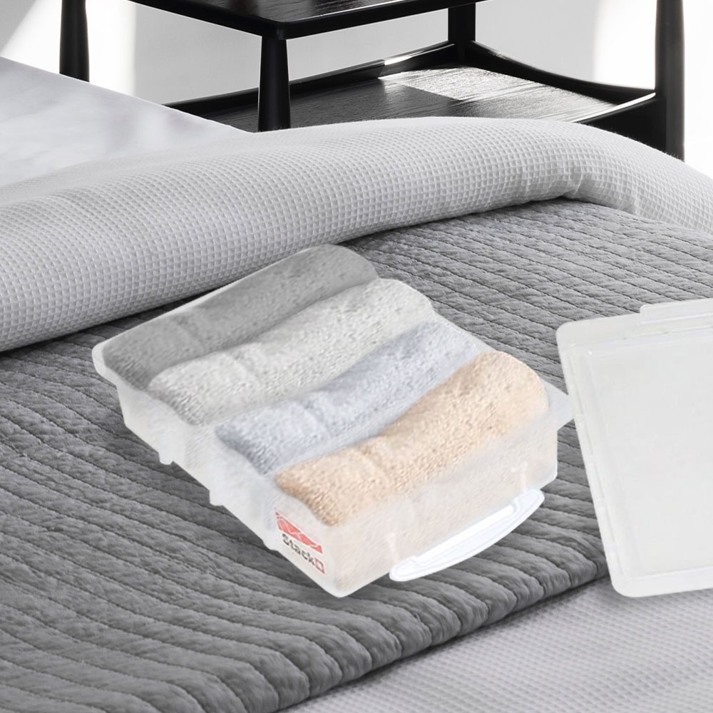 HomeBase STACKO Hộp nhựa đựng đồ nhiều ngăn có nắp bề mặt có lớp chống bám bụi Thái Lan W37.5xD25.6xH10Cm trắng trong