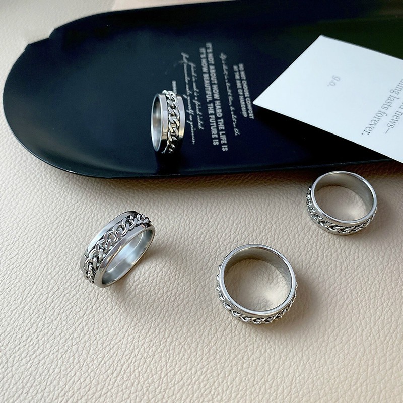 Nhẫn phối chuỗi xích kiểu dáng đơn giản thời trang cá tính cho nam và nữ 23777