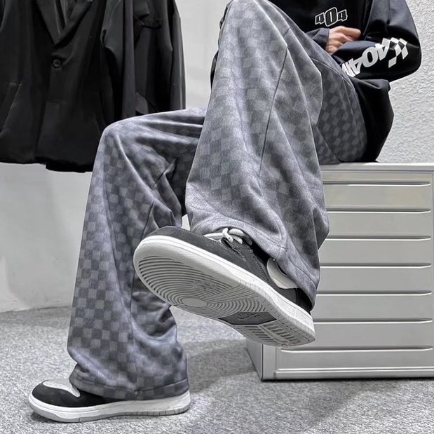 Quần Dài Thể Thao Ống Rộng Họa Tiết Sọc Caro Phong Cách Retro Thời Trang Cho Nam Và Nữ quần vải ống rộng nam