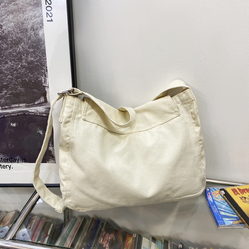 Túi vải canvas Prettyzys sức chứa lớn phong cách Hàn Quốc cho nữ