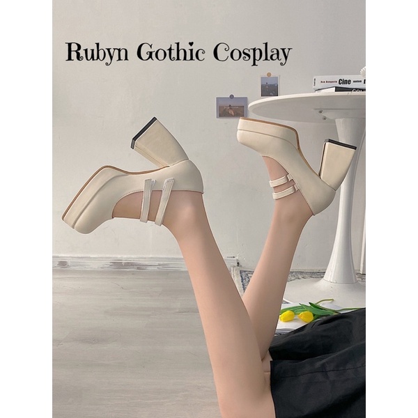 [CÓ SẴN] Giày cao gót lolita gót vuông đế cao 8cm TRẮNG và ĐEN ( Size 34 - 39 )