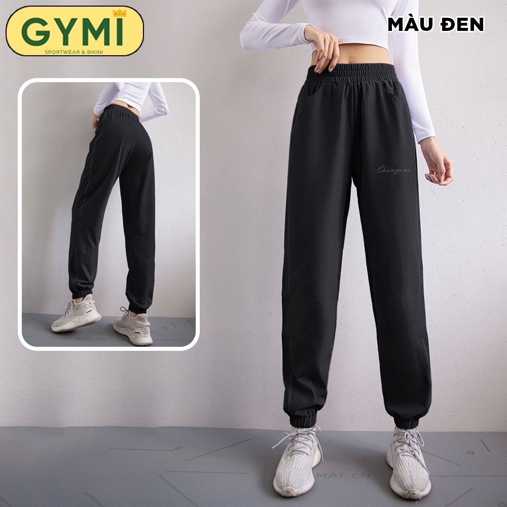 Quần jogger tập gym yoga nữ GYMI QJ08 phom rộng thể thao chất gió giấy 1 lớp mỏng mịn mát thoáng khí