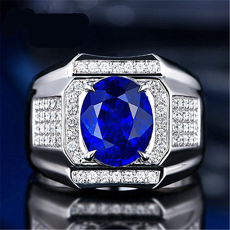 Nhẫn Thép Titan Đính Đá Zircon Xanh Dương Phong Cách Hip Hop Thời Trang Cho Nam