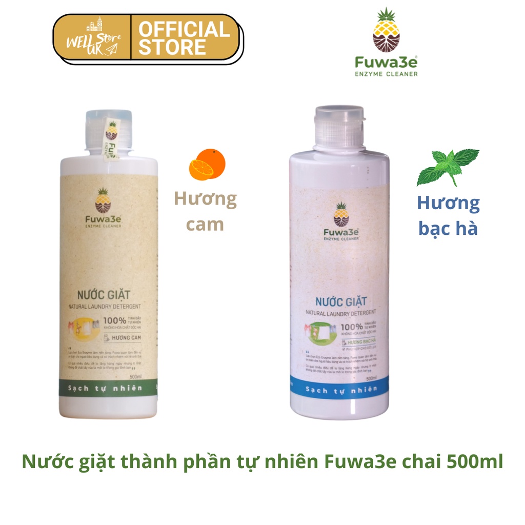 Nước Giặt Hữu Cơ FUWA3E organic sinh học 500ml giặt quần áo đồ lót, an toàn cho em bé chai 500ml