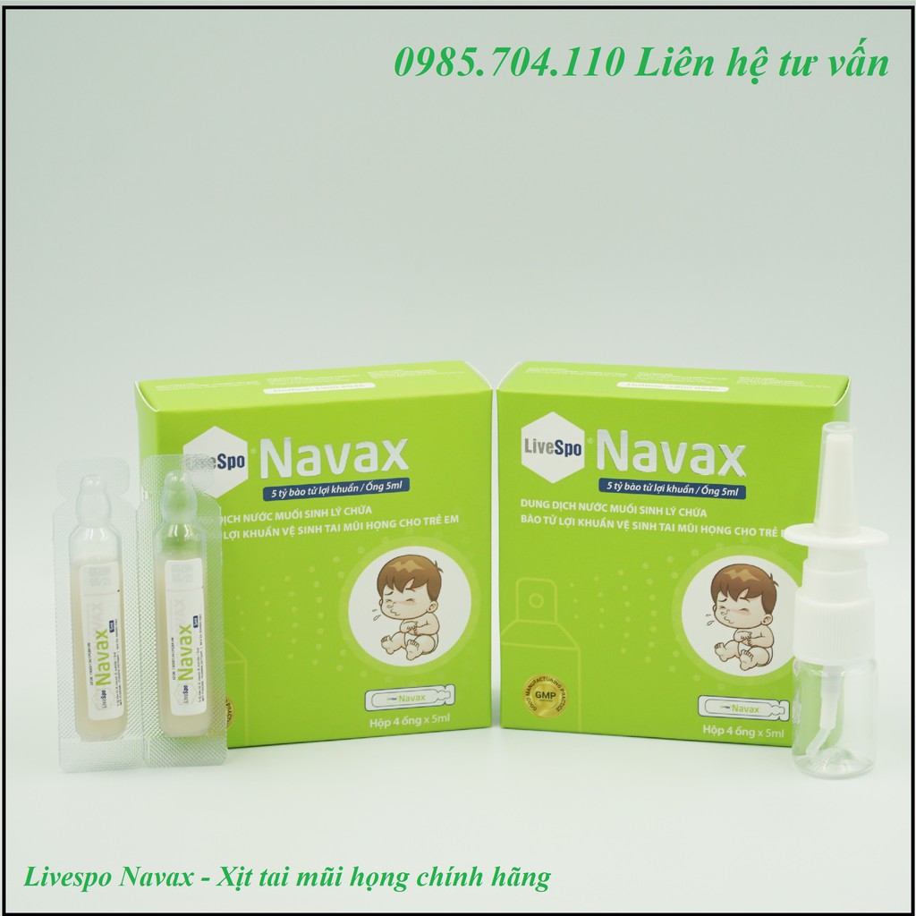 LiveSpo Navax-Nước muối sinh lý chứa bào tử lợi khuẩn, vệ sinh và phòng ngừa giảm nguy cơ viêm nhiễm tai mũi họng 4 ống