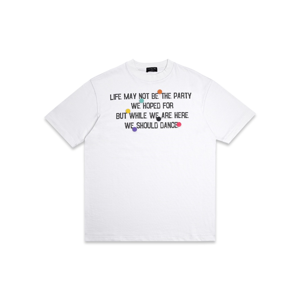 Áo thun "GOLDE PARTY BUTTON" 100% cotton 2 chiều màu trắng
