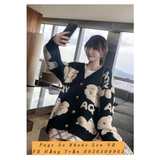 Áo khoác len cardigan gấu nút from rộng.
