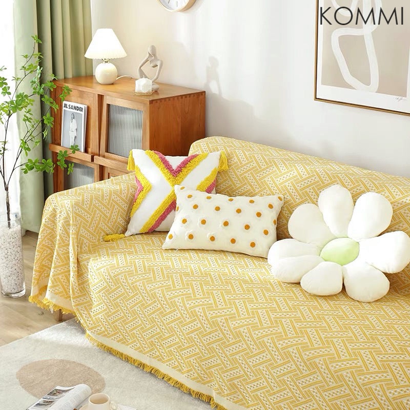 Vỏ bọc ghế sofa hình chữ T màu vàng phong cách bốn mùa