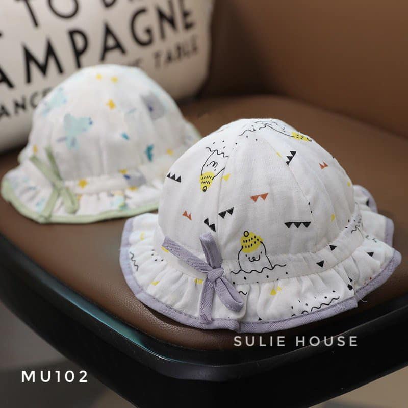 Mũ vải rộng vành họa tiết có dây - MU102