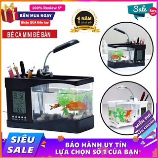 💥Bể Cá Mini💥 Để Bàn Kiêm Đồng Hồ  Siêu Đẹp (Tặng Kèm Đá Và Cây Cảnh)