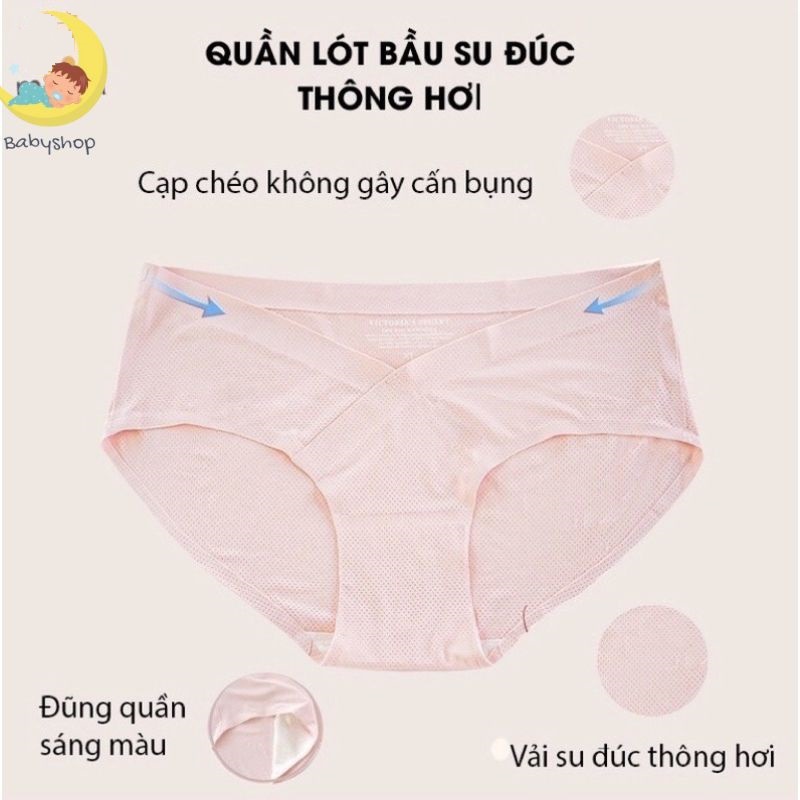 Quần lót bầu và sau sinh su đúc cạp chéo tránh vết mổ thông hơi, đồ lót chip bà bầu không gây cấn bụng