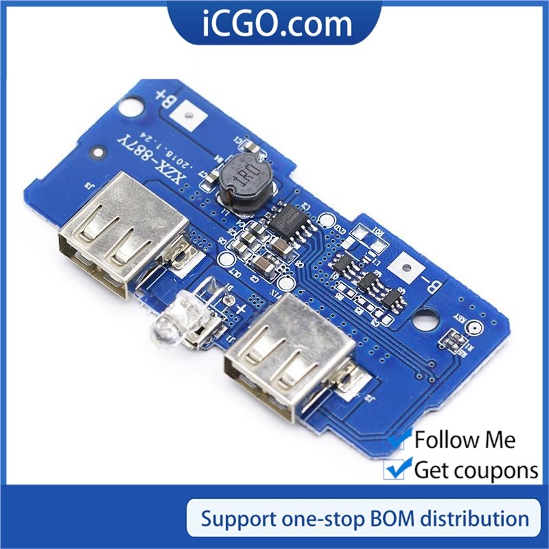 Mô đun mạch PCB tăng áp 3.7V đến 5V 2A pin Lithium 18650 cổng Micro USB kép có đèn Led dùng để làm sạc dự phòng DIY
