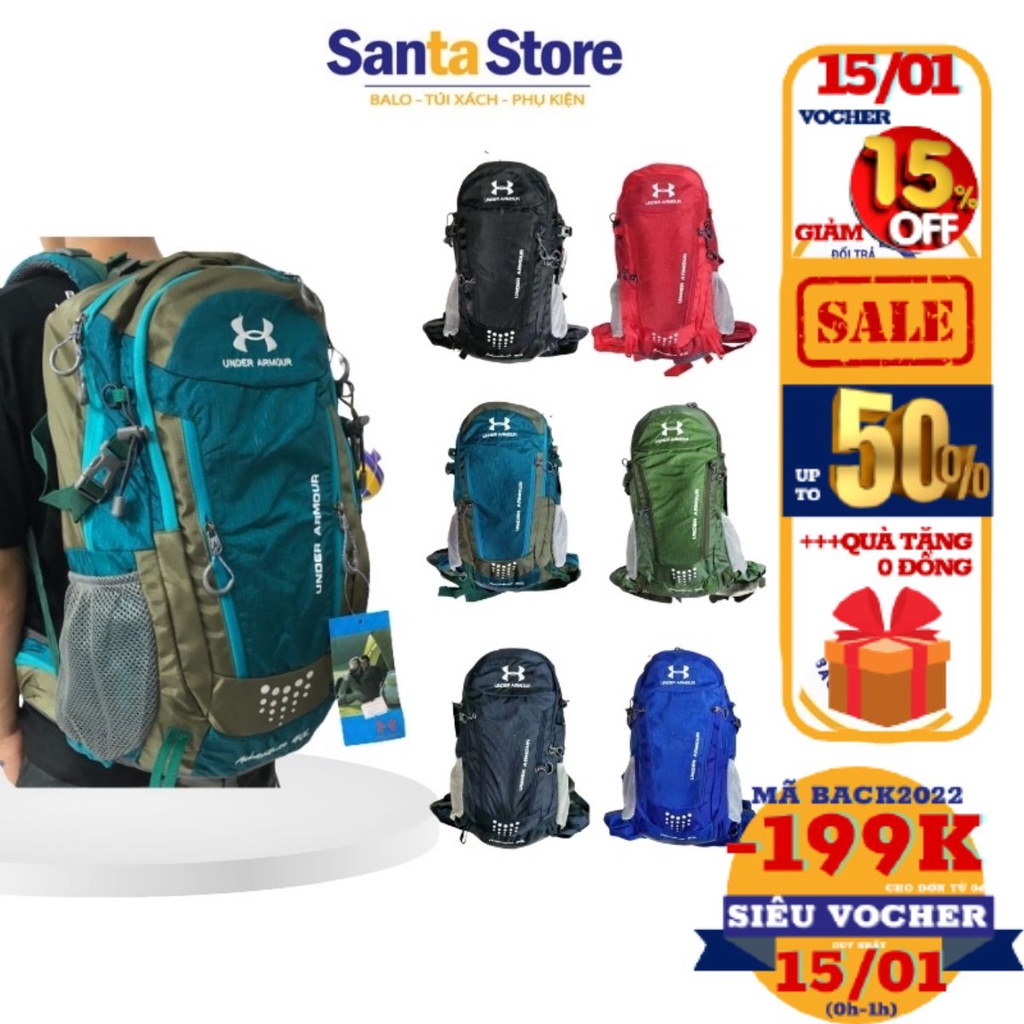 Balo nam thời trang UA40L cao cấp vải chống nước đi du lịch dã ngoại trekking kiểu dáng thể thao SANTA STORE nhiều ngăn