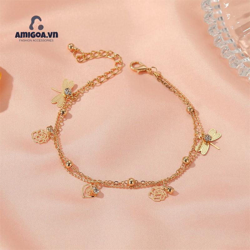 ✨✨Lắc Chân Hai Lớp Hình Hoa Hồng Chuồn Chuồn Thời Trang Mùa Hè Cho Nữ