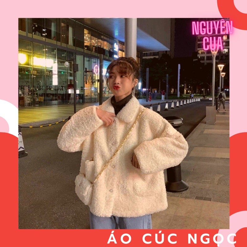 Áo Khoác Dạ Lông Cừu Siêu Dày Xù Cúc Ngọc