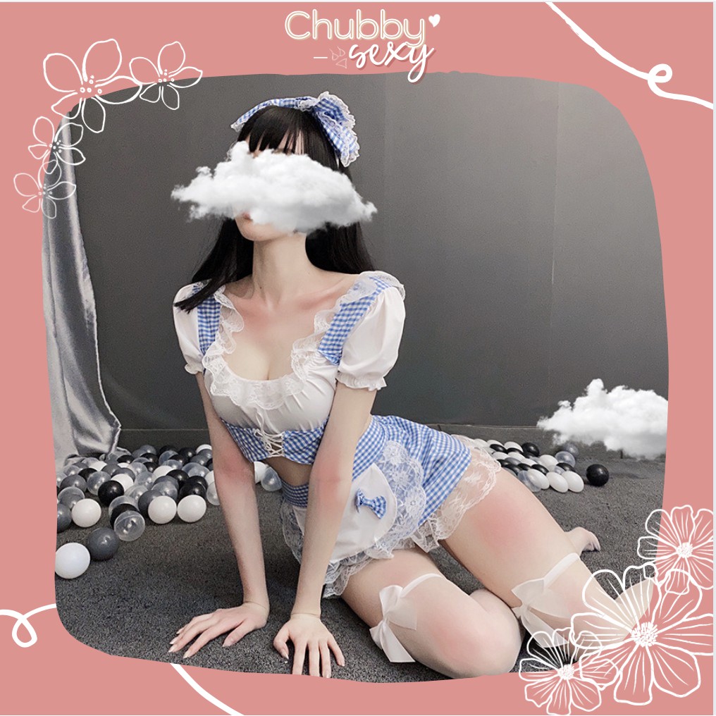 Cosplay sexy hầu gái - Bộ đồ lót nữ sexy gợi cảm - Set đồ cô hầu gái kẻ caro xanh - CPL03 - Chubby.sexy | BigBuy360 - bigbuy360.vn