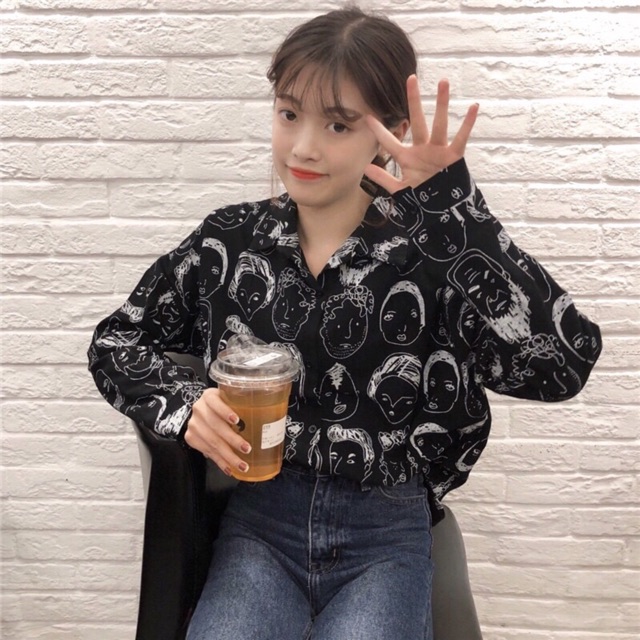 Áo sơ mi kiểu nữ tay dài Emilyshop ulzzang