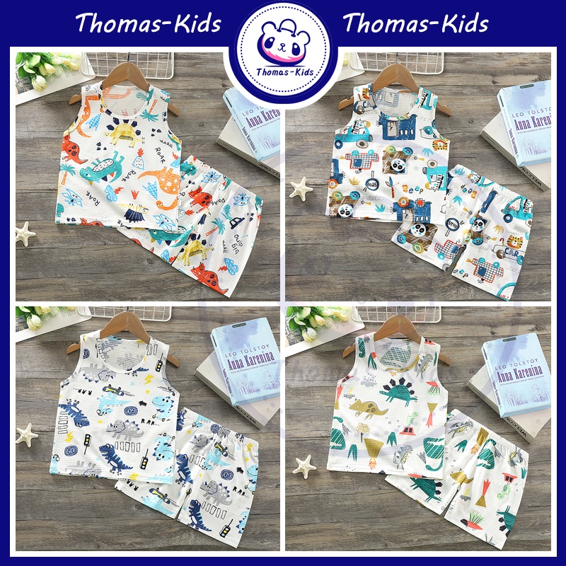 [THOMAS KIDS] Set trang phục áo sát nách và quần đùi cotton mềm in họa tiết hoạt hình đáng yêu dành cho trẻ em 2-7 tuổi