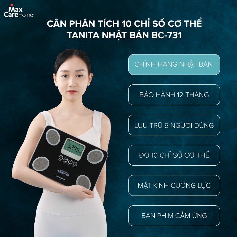 Cân đo chỉ số cơ thể, phân tích lượng mỡ điện tử Tanita BC-731 thương hiệu Nhật Bản,  CHÍNH XÁC bằng công nghệ B.I.A