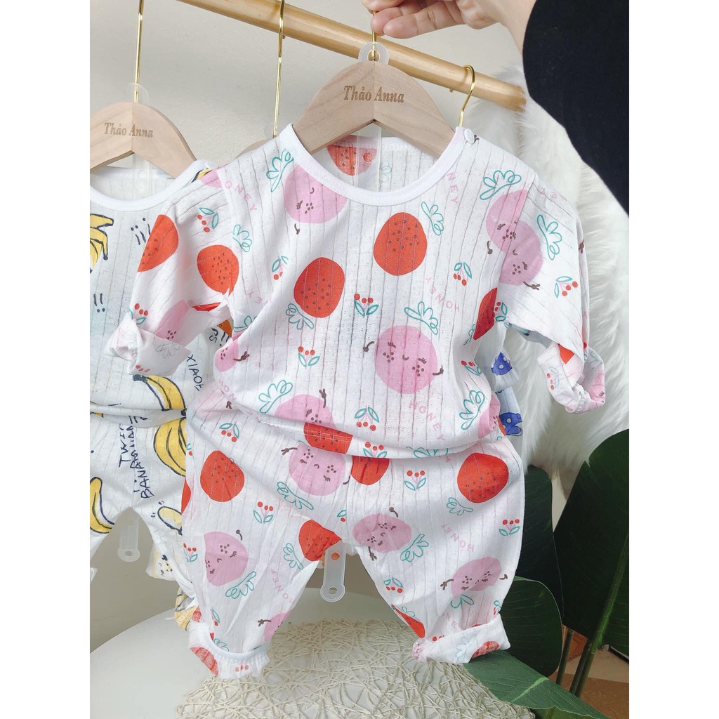 Bộ Mặc Ngủ Dài Tay Cho Bé Trai Bé Gái Chất Cotton Giấy Mỏng Mát Thấm Hút Tốt - Quần Áo Trẻ Em Cho Bé Sơ Sinh 3-14kg